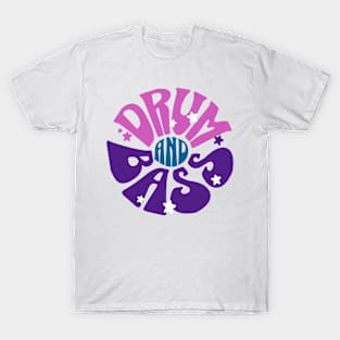 DRUM AND BASS  - Y2K Font Flower (navy/pink/purple) T-Shirt